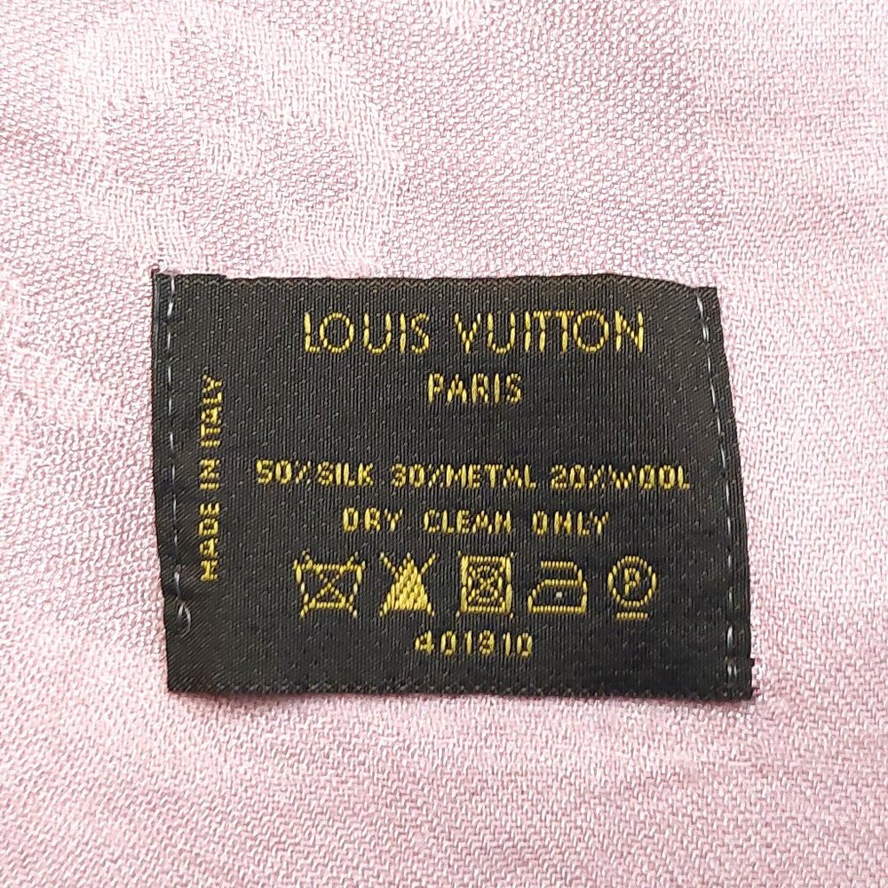 LOUIS VUITTON LV Vintage Iridescent Blush Pink Silk Wool Scarf Shawl Wrap - Picture 11 of 11